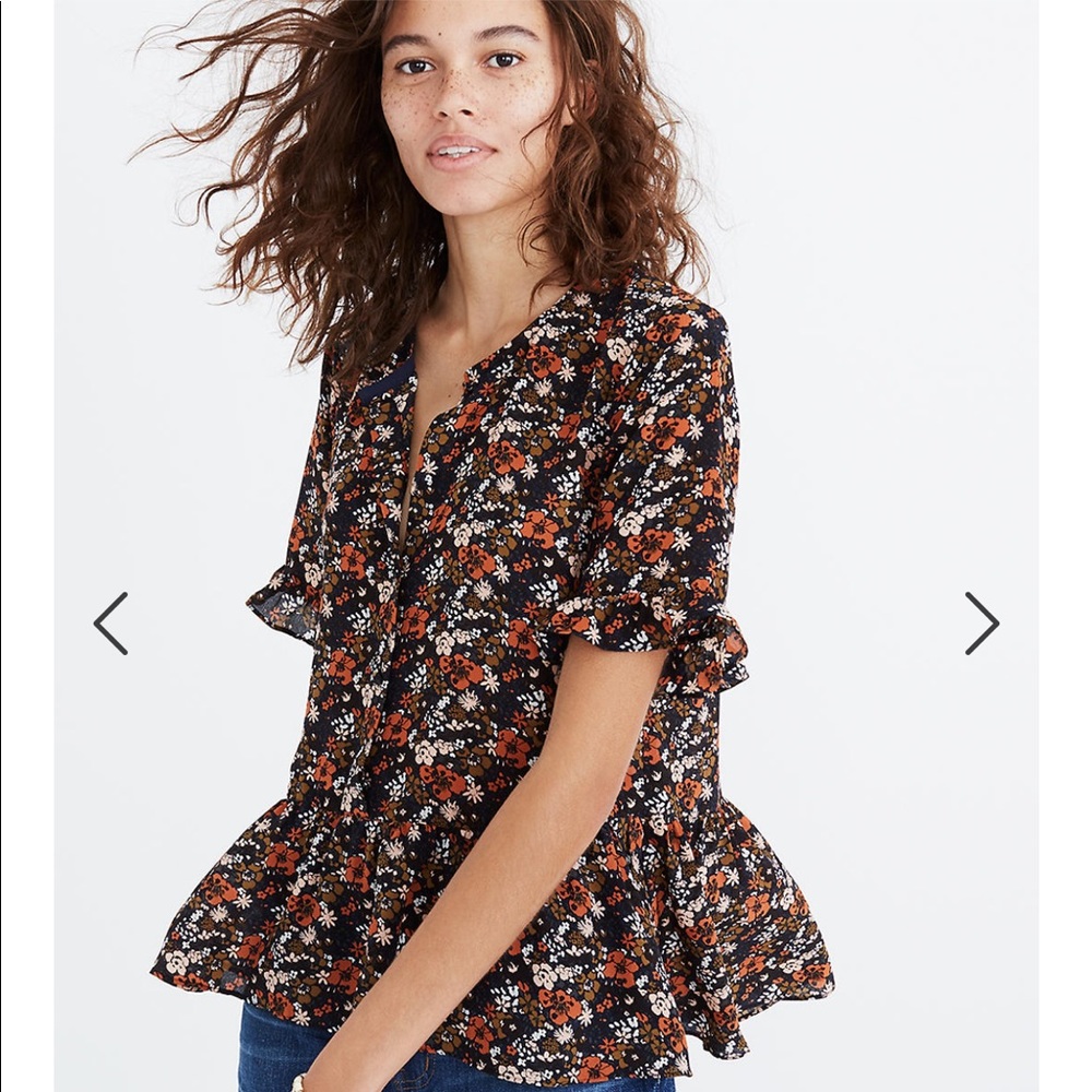 Madewell silk studio ruffle hem top